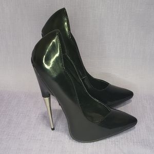 Size 6 Black Patent Leather Spiked Fetish Stiletto